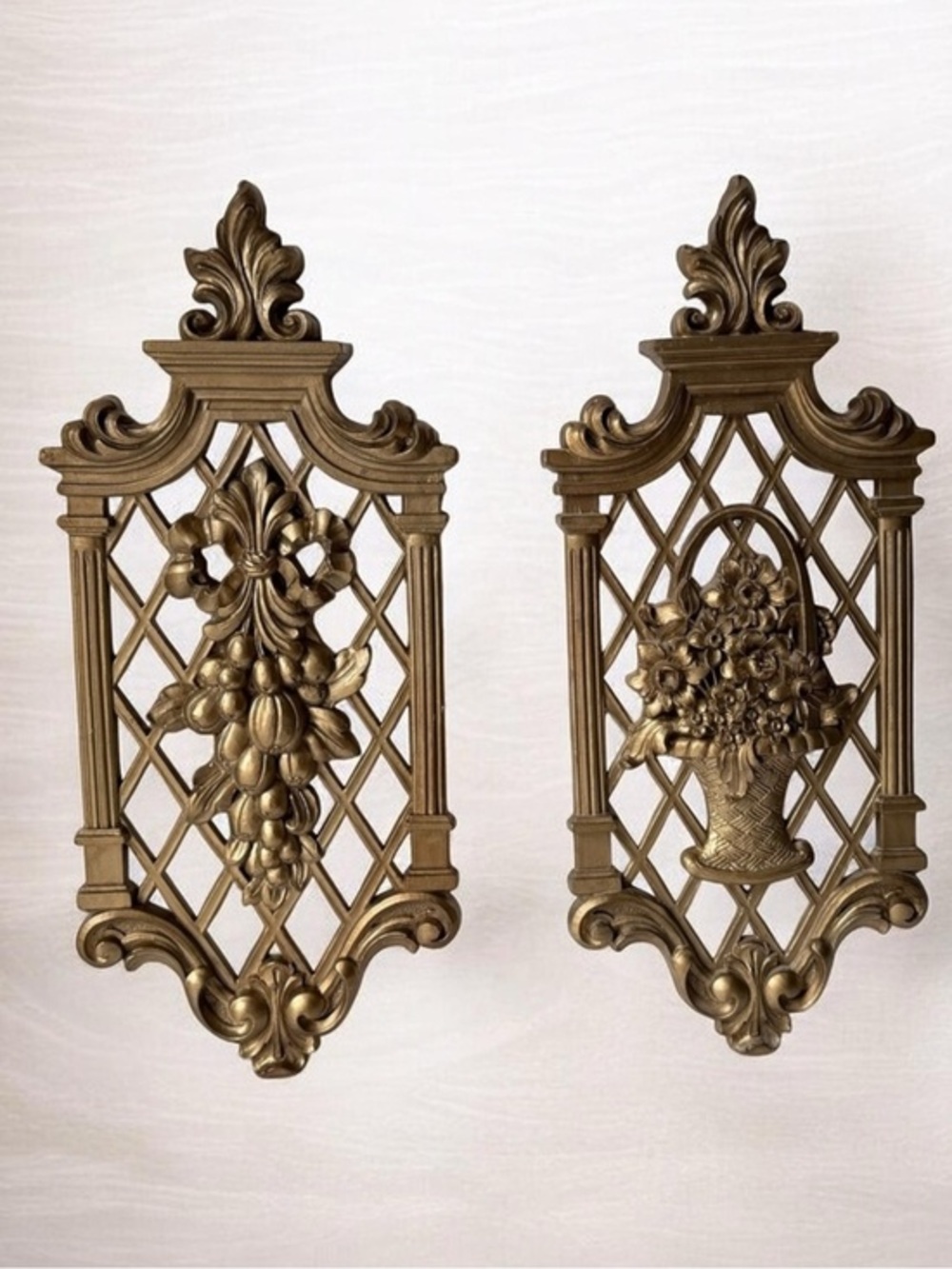 Elegant Gold Wall Decor Set vintage 1971 gold lattice wall plaques